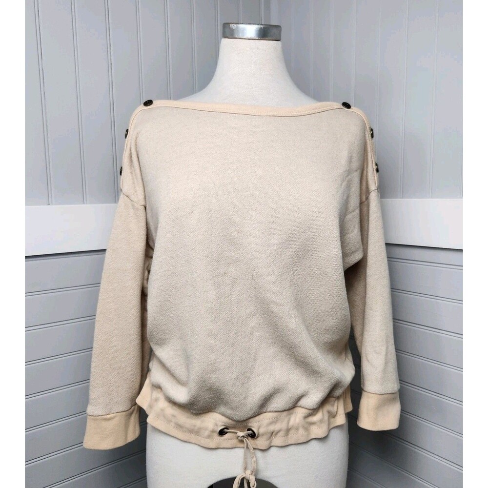 Lauren Jeans Co. LRL Boatneck Sweater Cream Womens PL Drawstring Waist Buttons